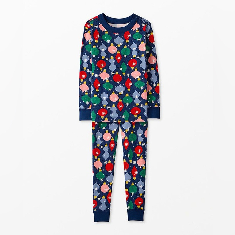 Hanna Andersson Holiday HannaJams Pajama Set Shiny Bright Ornament Print Size 12